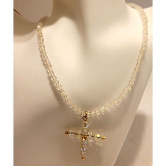 The Limited Jewelry - The Limited Crucifix Cross Pendant‎ Necklace Clear Plastic Crystal Religious